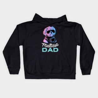 Maltese Dad Synthwave Dog Owner Retro Dog Father Kids Hoodie